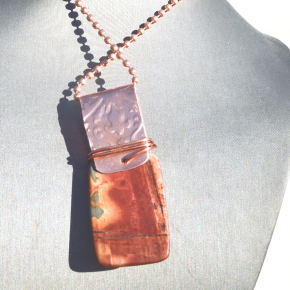Picasso Jasper Dog Tag Pendant Necklace Copper - Picture 3 of 6